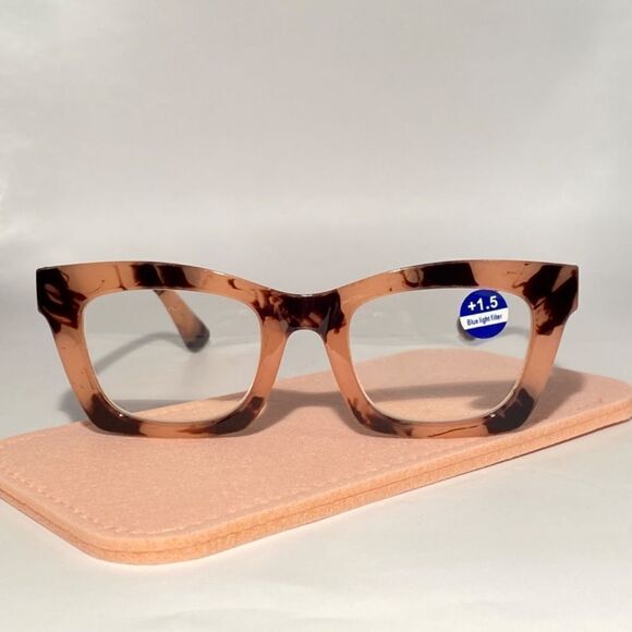1292 Gretchen Reading Glasses 1.5 Square Pink Black Tortoise Frames NWT - Picture 2 of 9